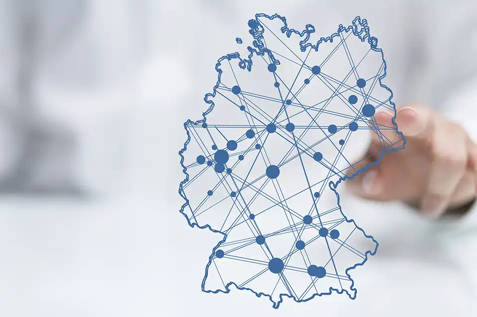 Illustration eines Landkartenausschnittes von Deutschland.